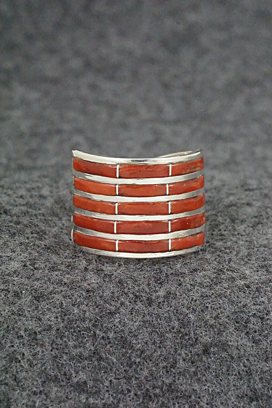 Coral & Sterling Silver Ring - Andrew Enrico - Size 8