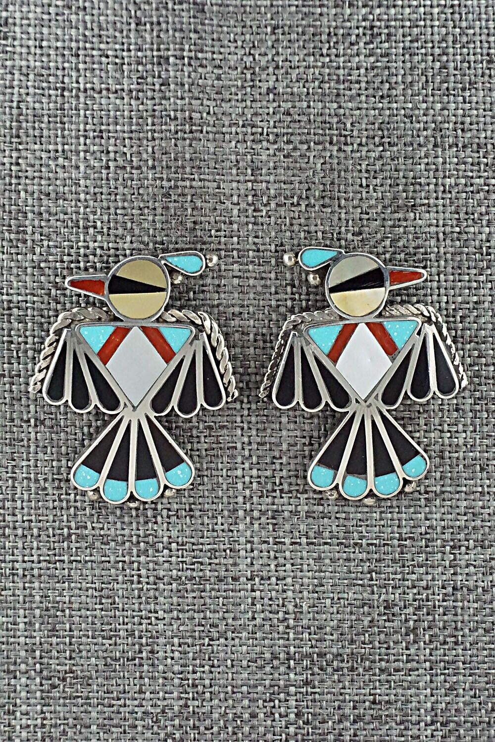 Multi Stone Inlay & Sterling Silver Earrings - Adrian Wallace