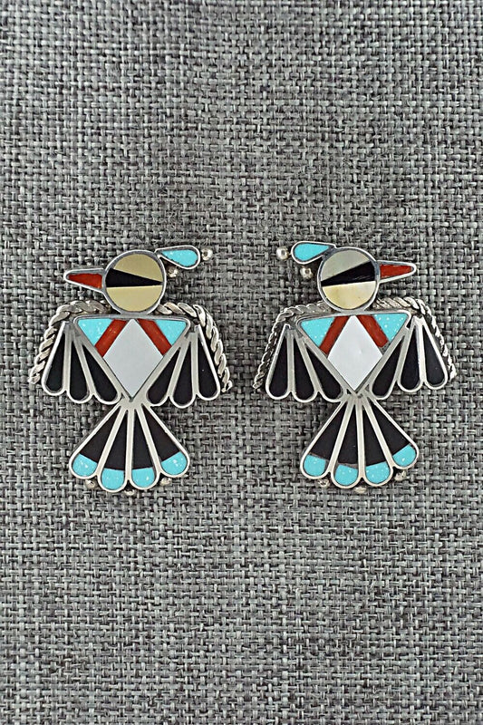 Multi Stone Inlay & Sterling Silver Earrings - Adrian Wallace