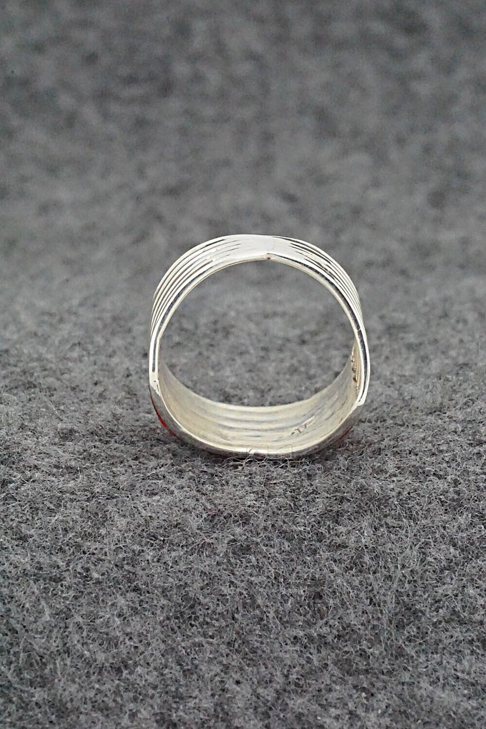 Coral & Sterling Silver Ring - Andrew Enrico - Size 8.5