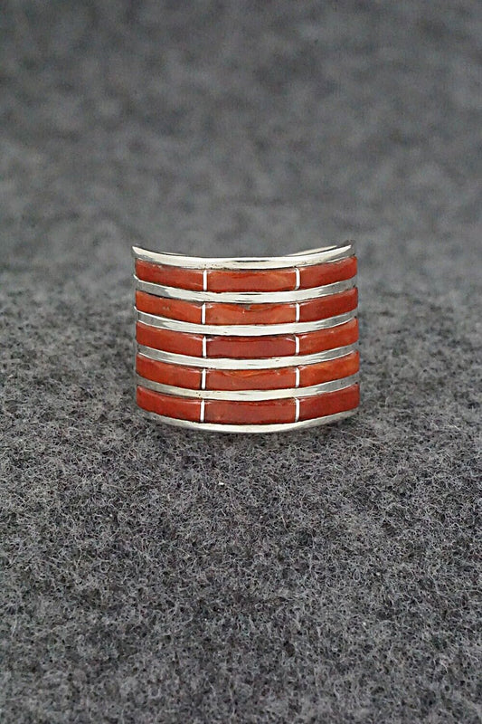 Coral & Sterling Silver Ring - Andrew Enrico - Size 7.5