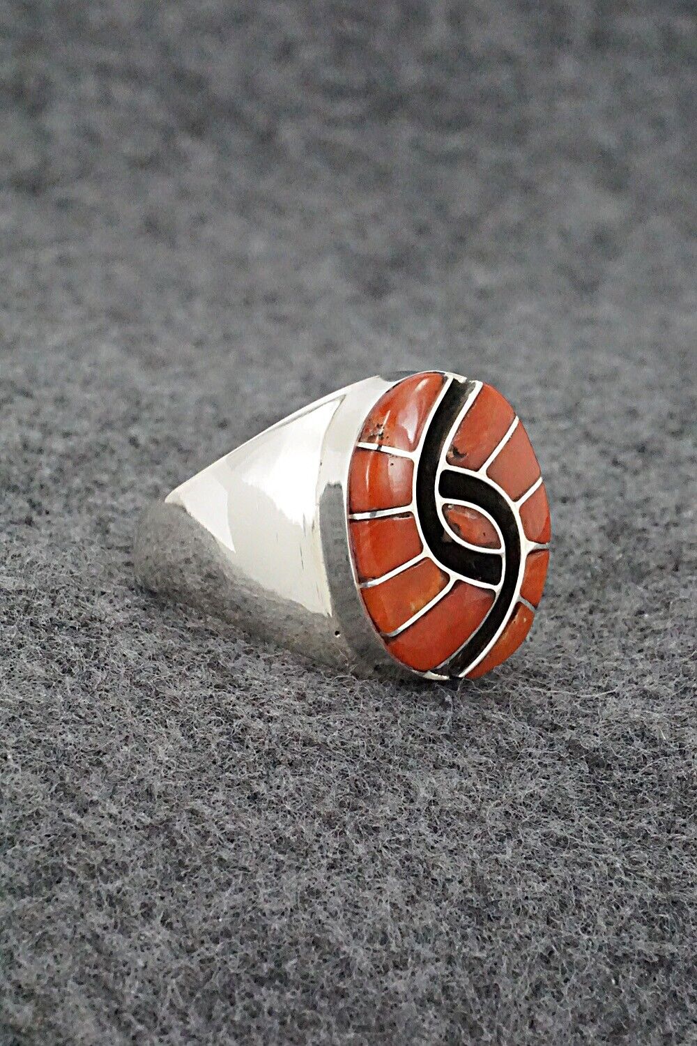 Coral & Sterling Silver Inlay Ring - Amy Wesley - Size 9.5