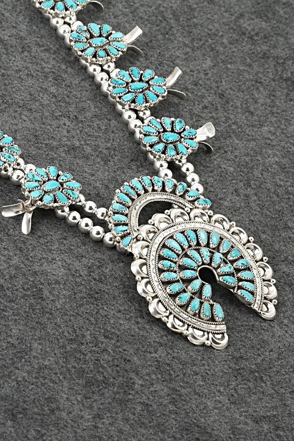 Turquoise & Sterling Silver Squash Blossom Set - Justina Wilson