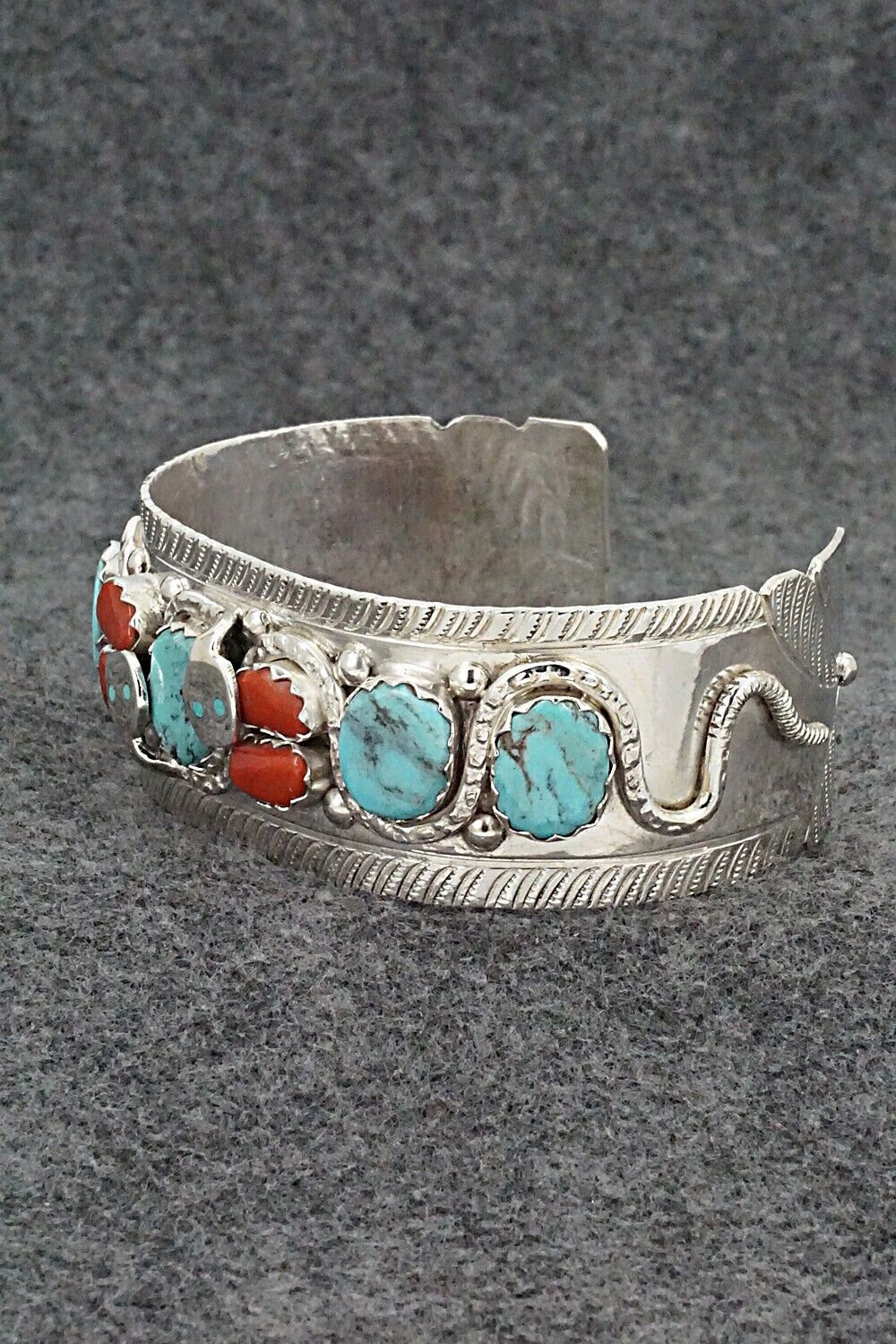 Turquoise, Coral & Sterling Silver Bracelet - Joy Calavaza