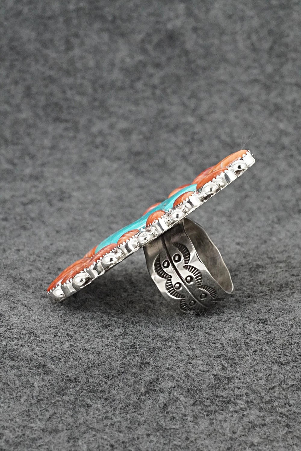 Turquoise, Spiny Oyster & Sterling Silver Ring - Anthony Brown - Size 10