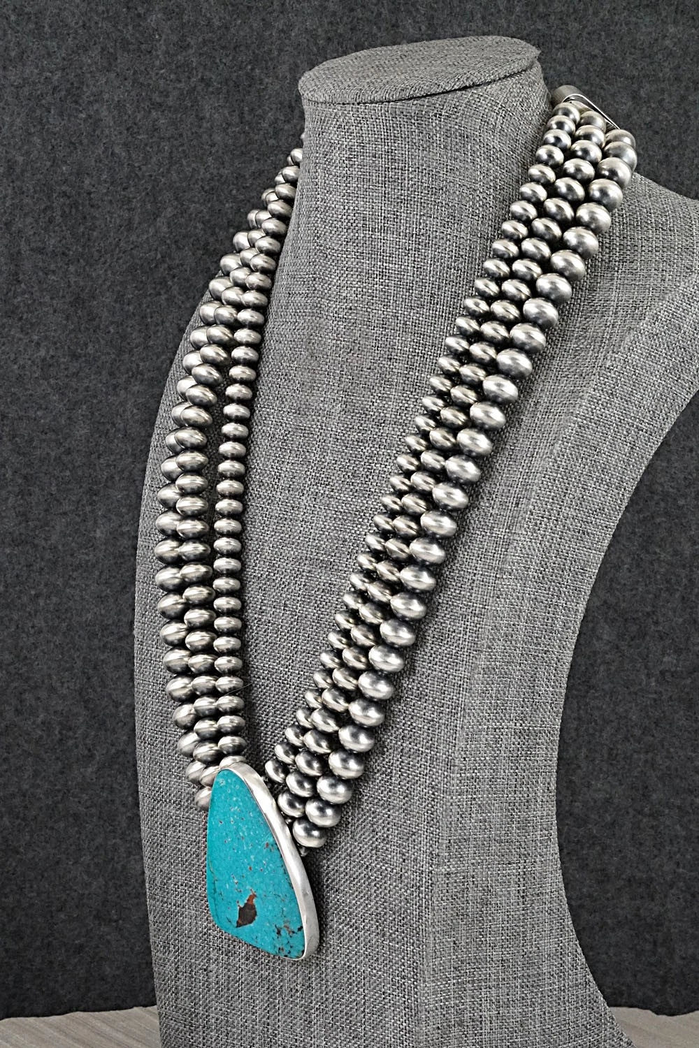 Turquoise & Sterling Silver Navajo Pearl Necklace - Gruber & Halwood