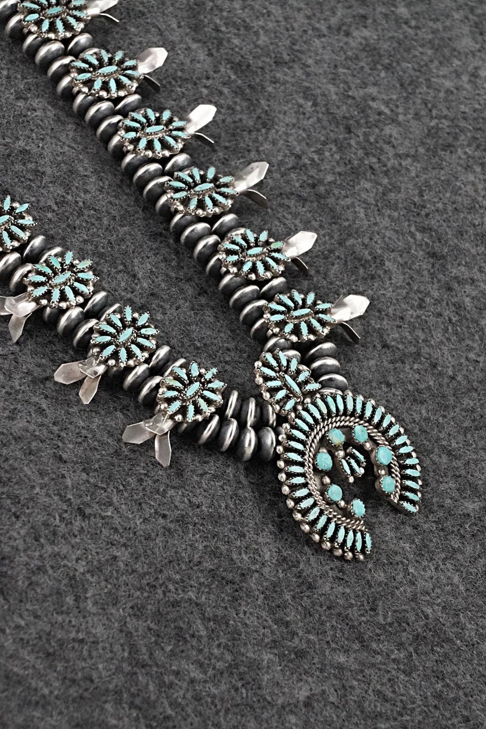 Turquoise & Sterling Silver Mini Squash Blossom Set - Lorena Peina