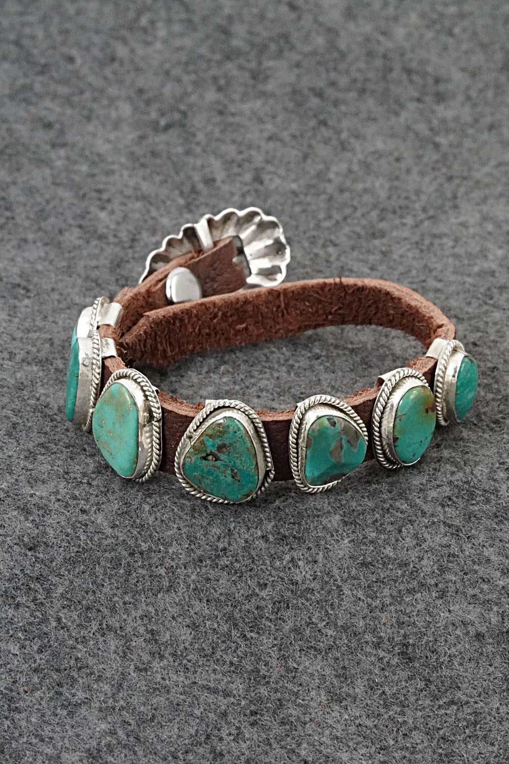 Turquoise, Sterling Silver & Leather Bracelet - Rosita Charlie