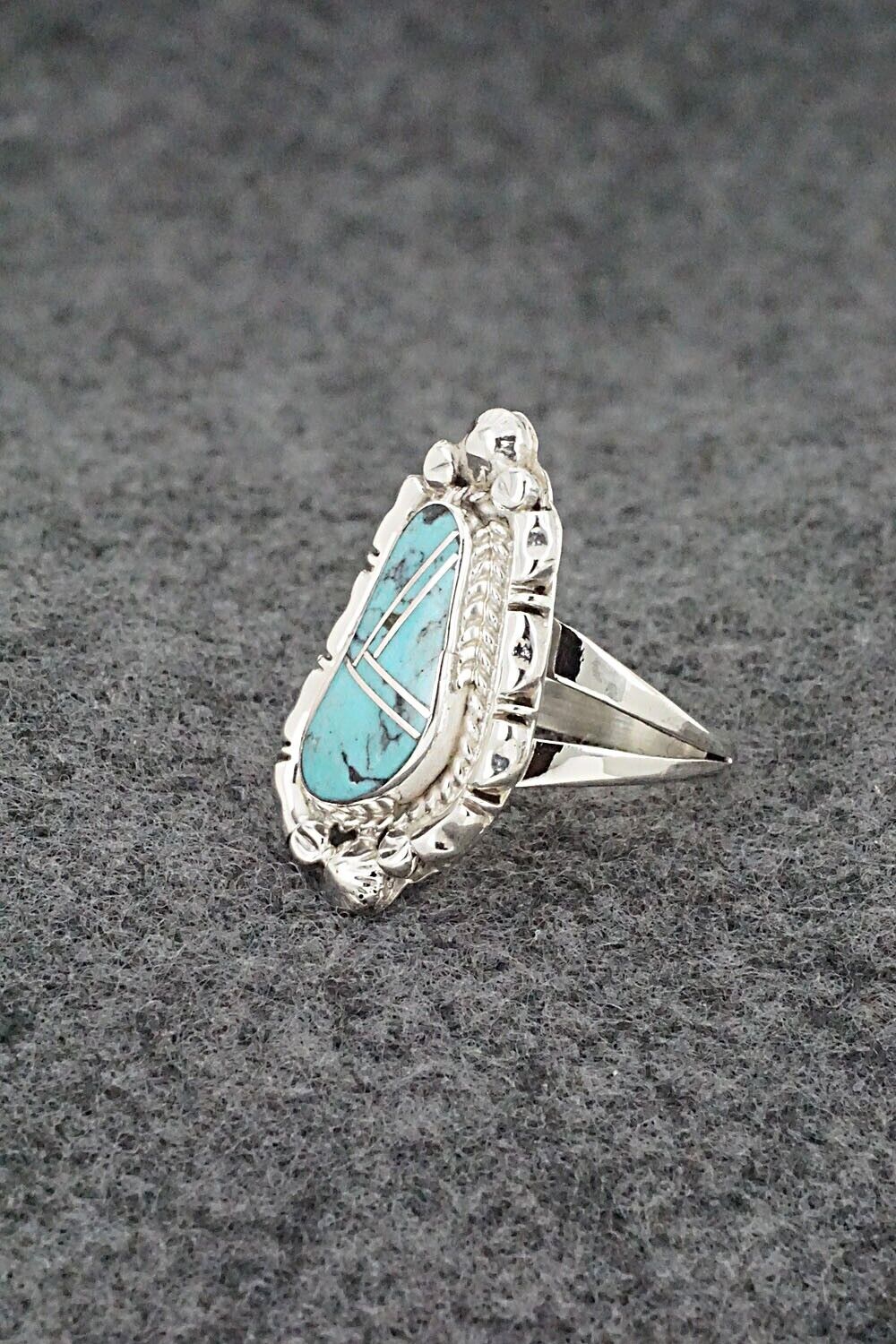Turquoise & Sterling Silver Inlay Ring - James Manygoats - Size 6.5