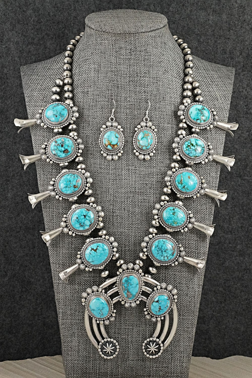 Turquoise & Sterling Silver Squash Blossom Set - Tom Lewis