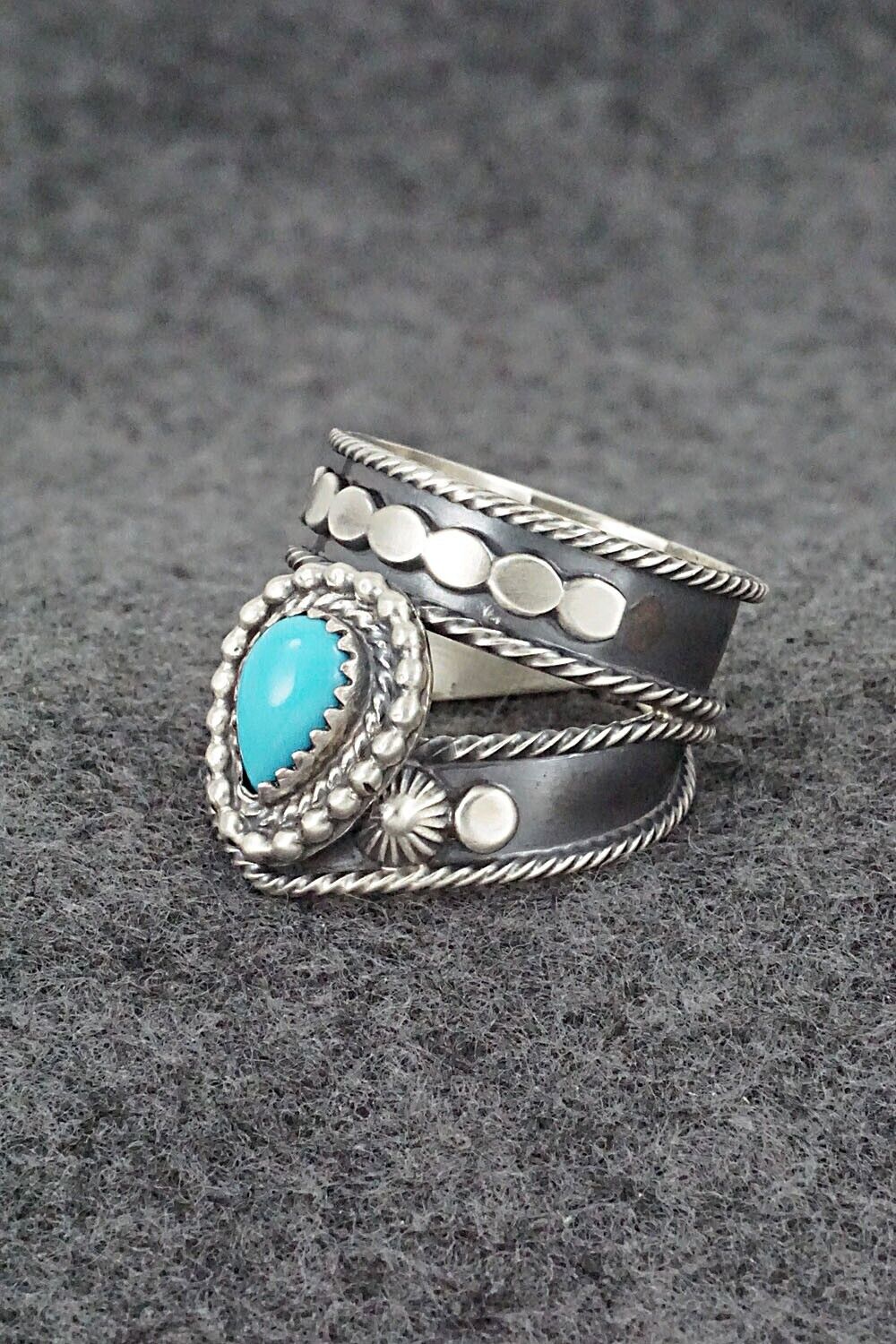 Turquoise & Sterling Silver Ring - Tom Lewis - Size 9.75