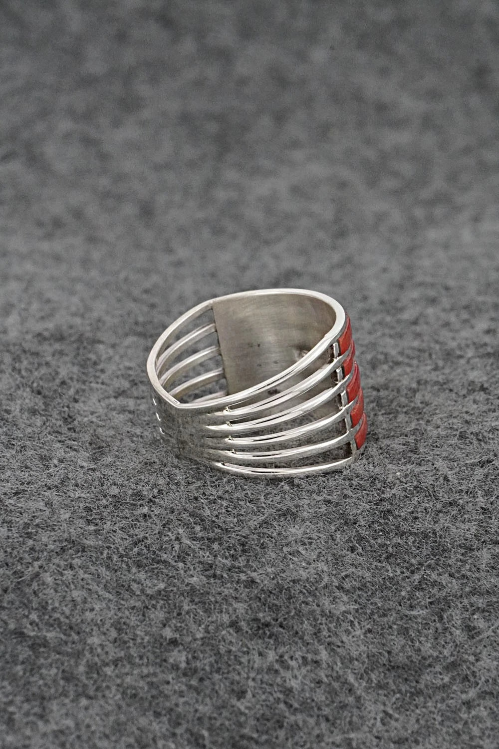 Coral & Sterling Silver Ring - Andrew Enrico - Size 10