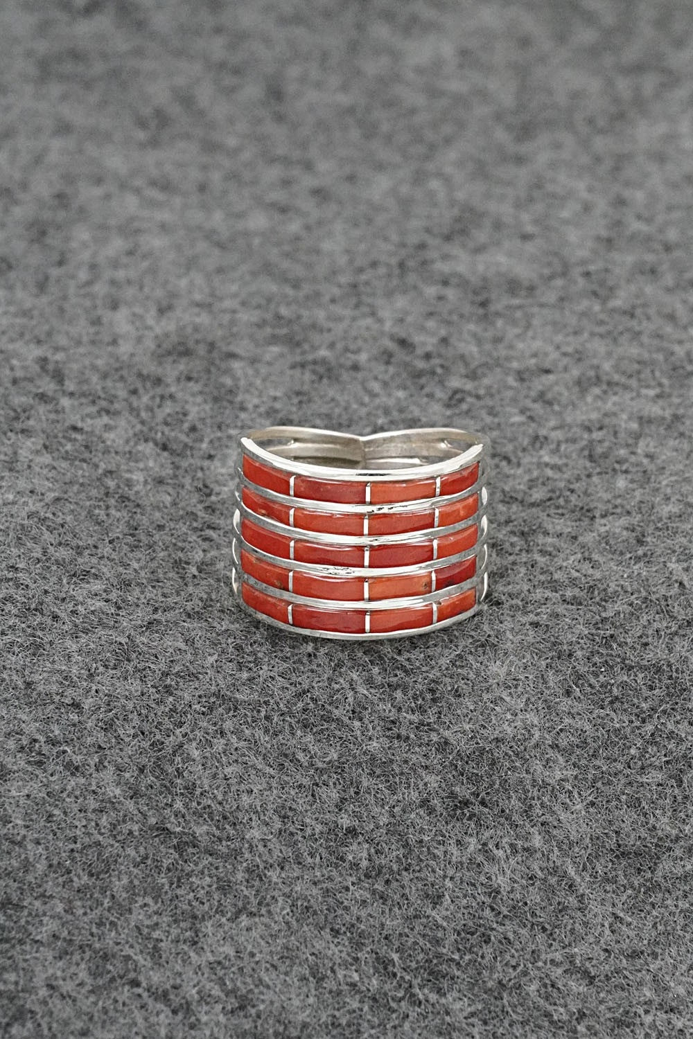 Coral & Sterling Silver Ring - Andrew Enrico - Size 10