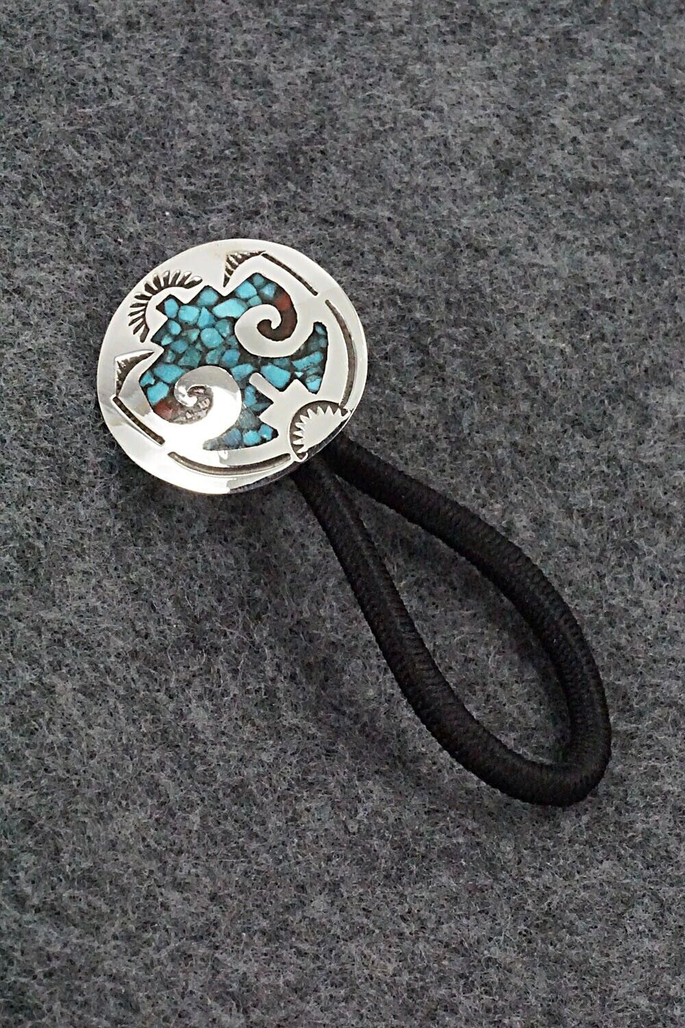 Turquoise, Coral & Sterling Silver Hair Tie - Joleen Yazzie