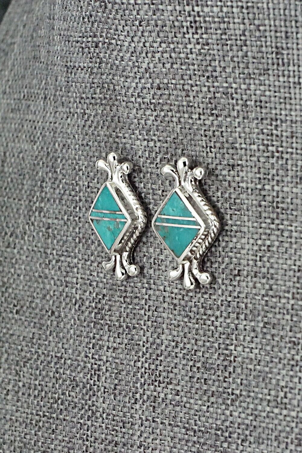 Turquoise & Sterling Silver Inlay Earrings - James Manygoats