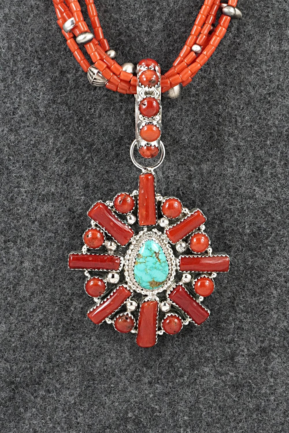 Coral, Turquoise & Sterling Silver Necklace
