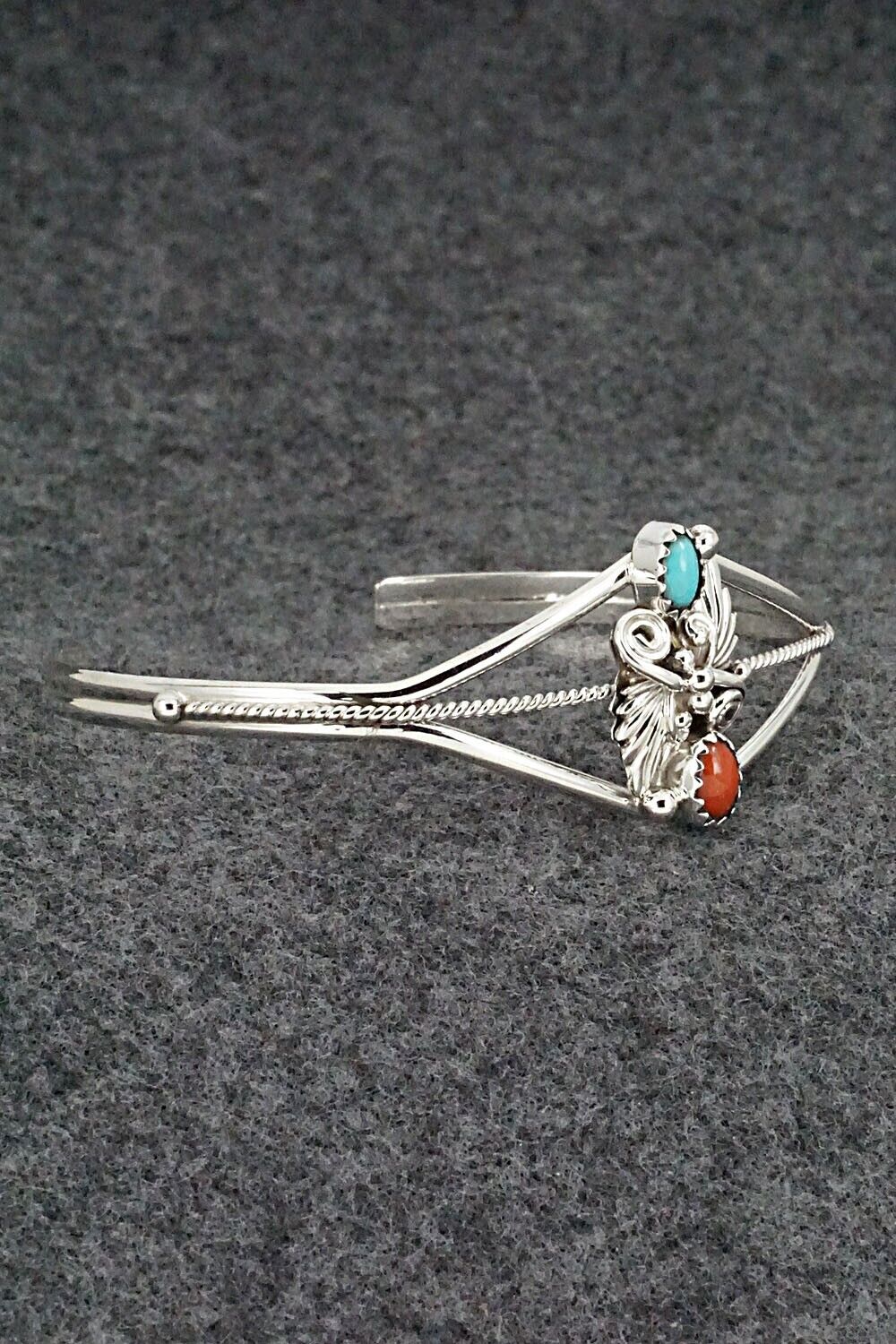Turquoise, Coral & Sterling Silver Bracelet - William Begay