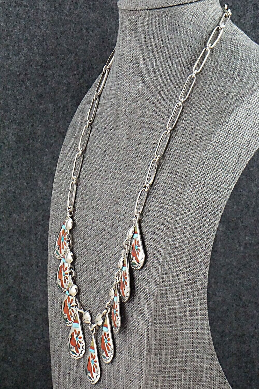 Multi Stone & Sterling Silver Inlay Necklace - Quintin Quam Sr.