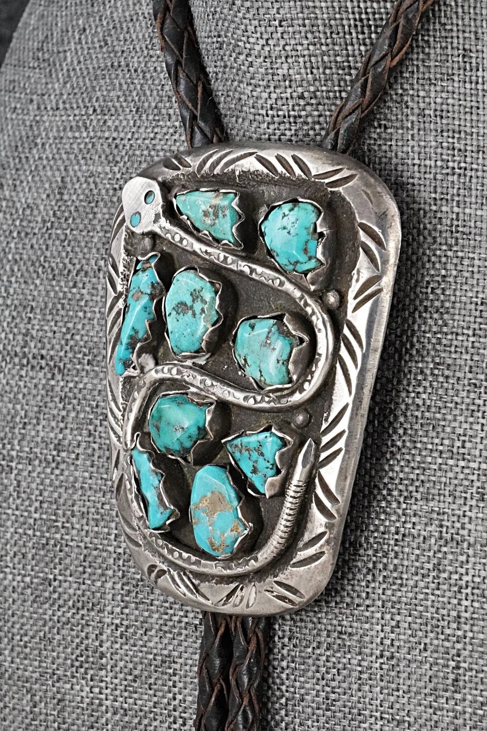 Turquoise & Sterling Silver Vintage Bolo Tie - Effie Calavaza