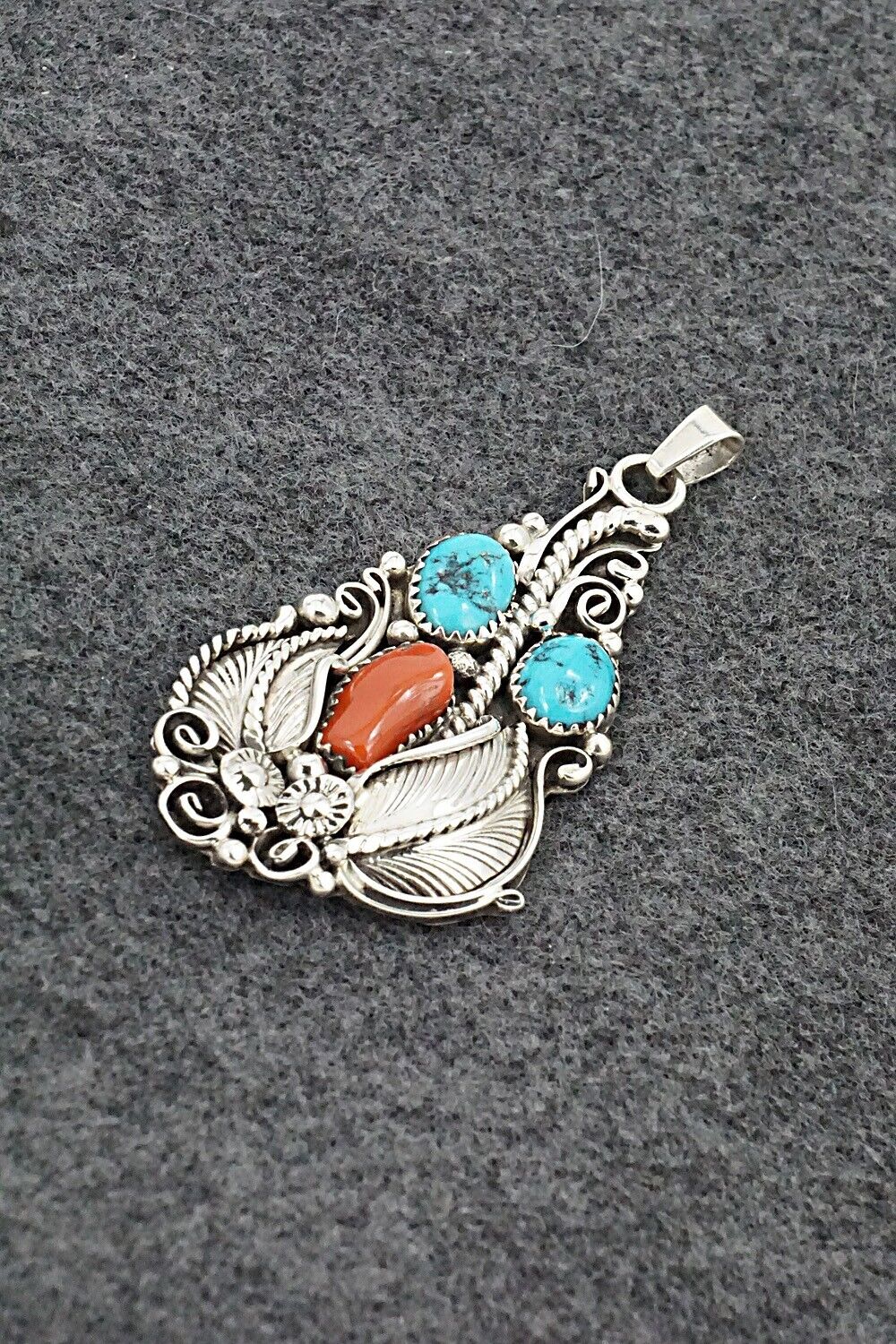 Turquoise, Coral & Sterling Silver Pendant - Martin Muskett