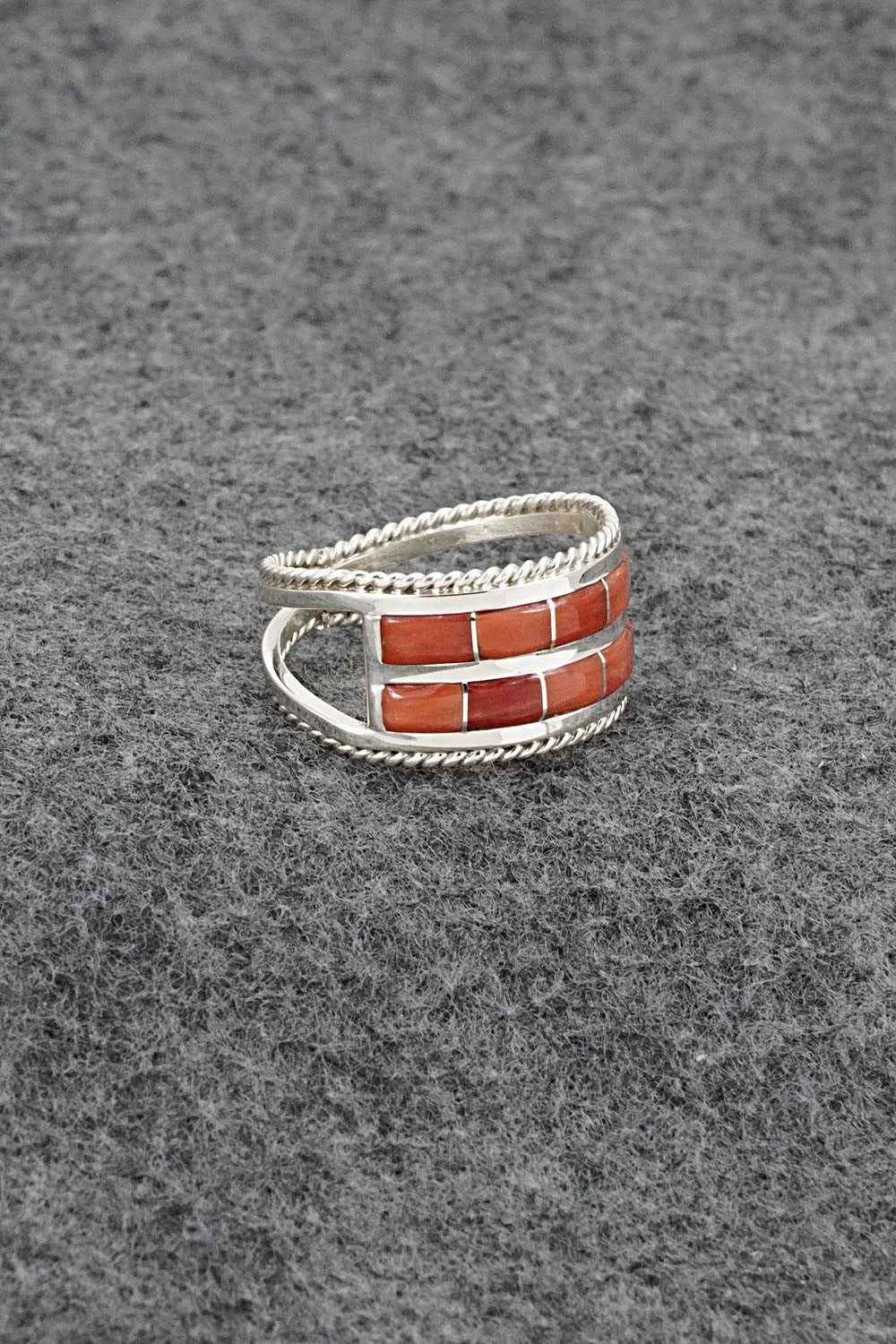 Coral and Sterling Silver Ring - Bruce Johnson - Size 10