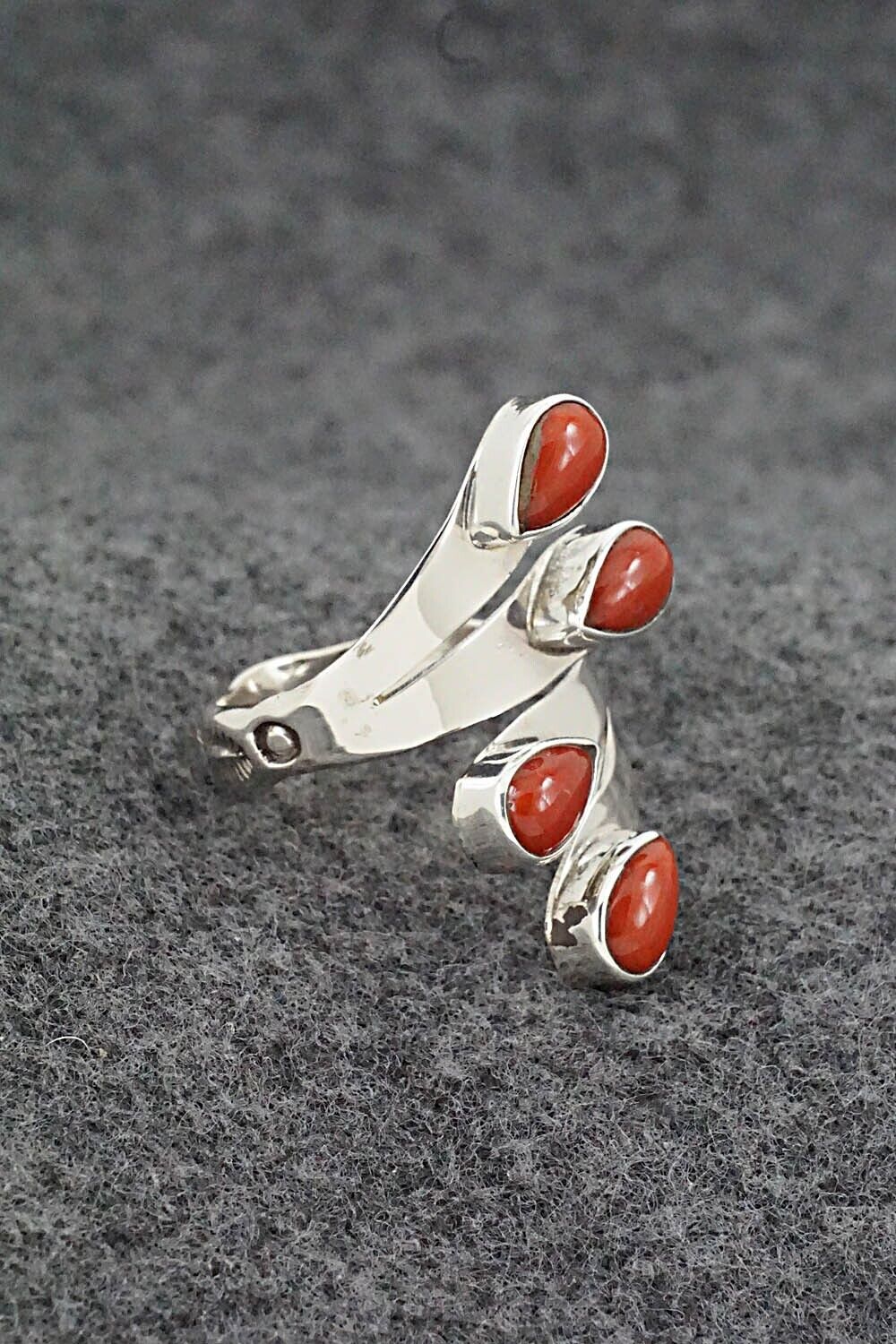 Coral & Sterling Silver Ring - Thomas Yazzie - Size 7.5