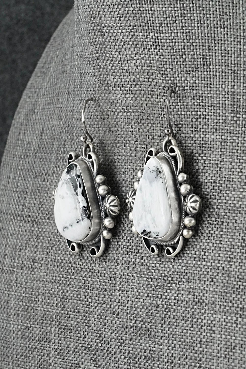White Buffalo & Sterling Silver Squash Blossom Set - Paul Livingston