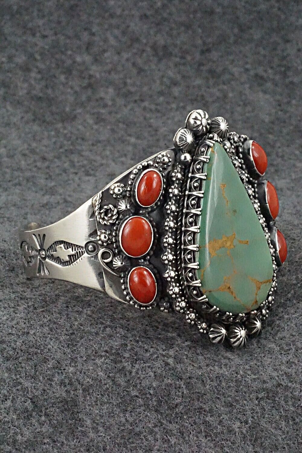 Turquoise, Coral & Sterling Silver Bracelet - Readda Begay