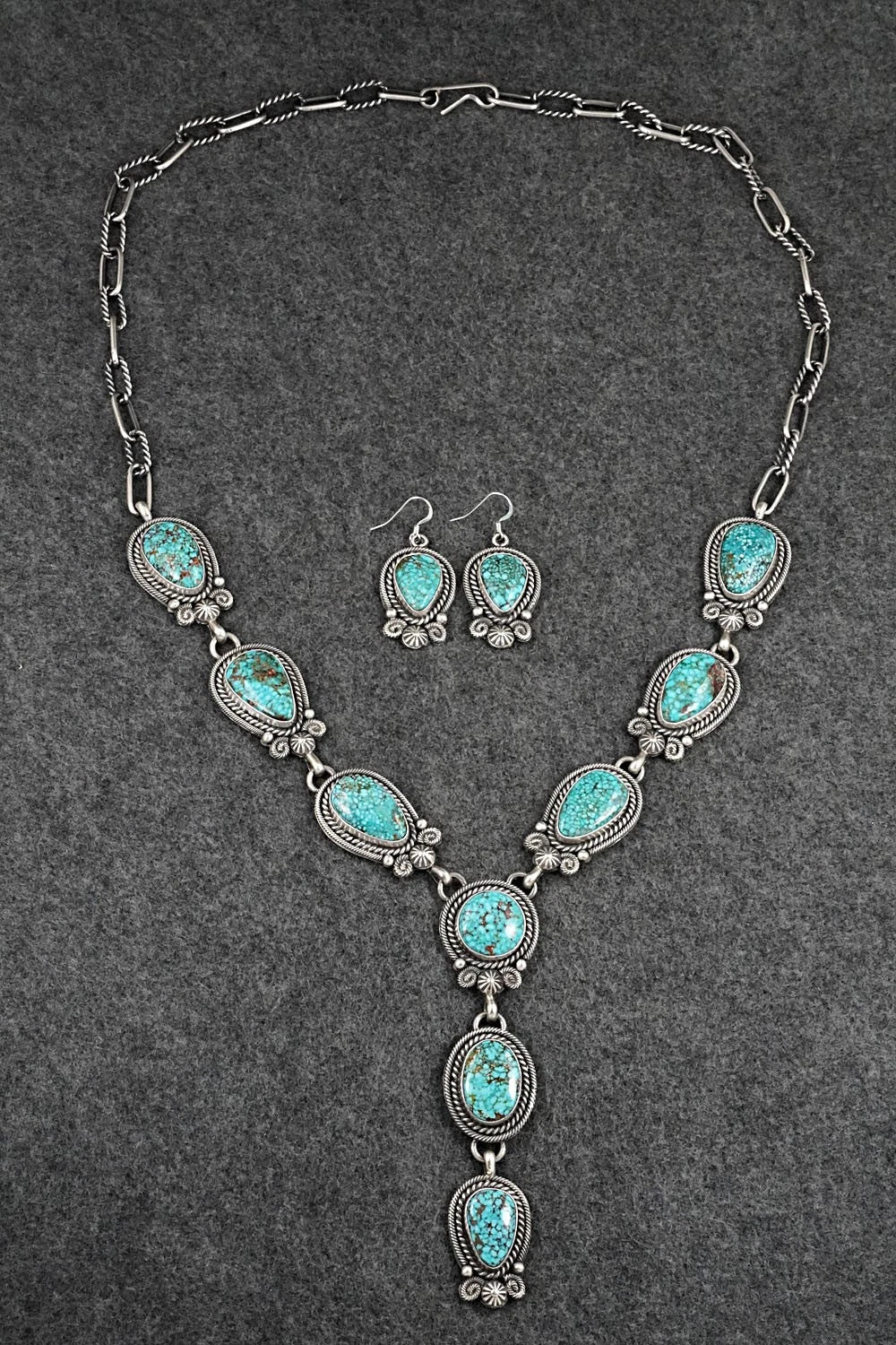 Turquoise & Sterling Silver Necklace and Earrings Set - Rosita Calladitto