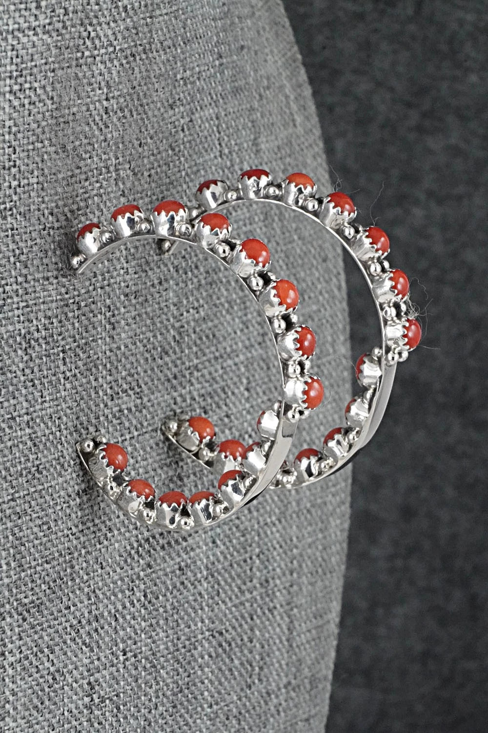 Coral and Sterling Silver Earrings - Gaynell Parker