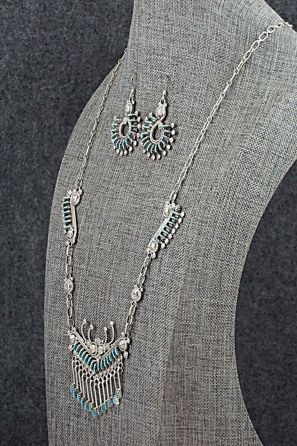 Turquoise & Sterling Silver Necklace Set - Kevin Leekity