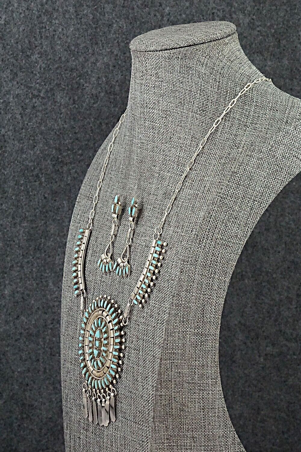 Turquoise & Sterling Silver Necklace and Earrings Set - Evonne Hustito