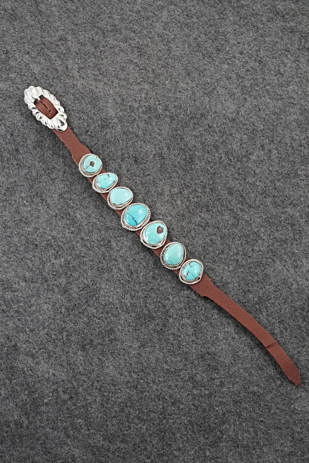 Turquoise, Sterling Silver & Leather Bracelet - Rosita Charlie