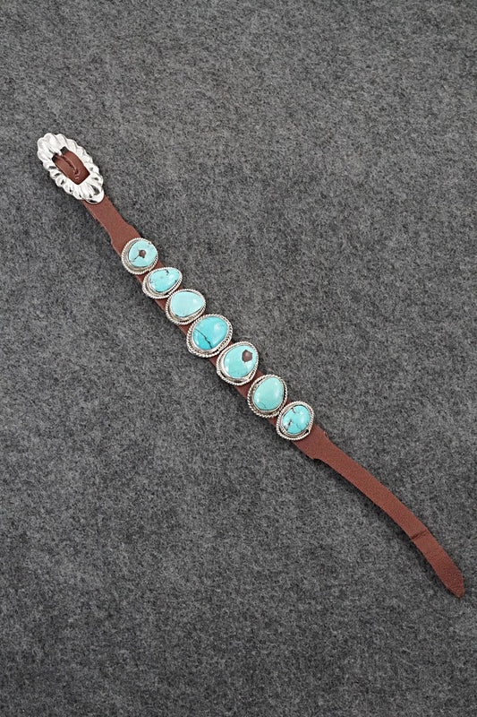 Turquoise, Sterling Silver & Leather Bracelet - Rosita Charlie