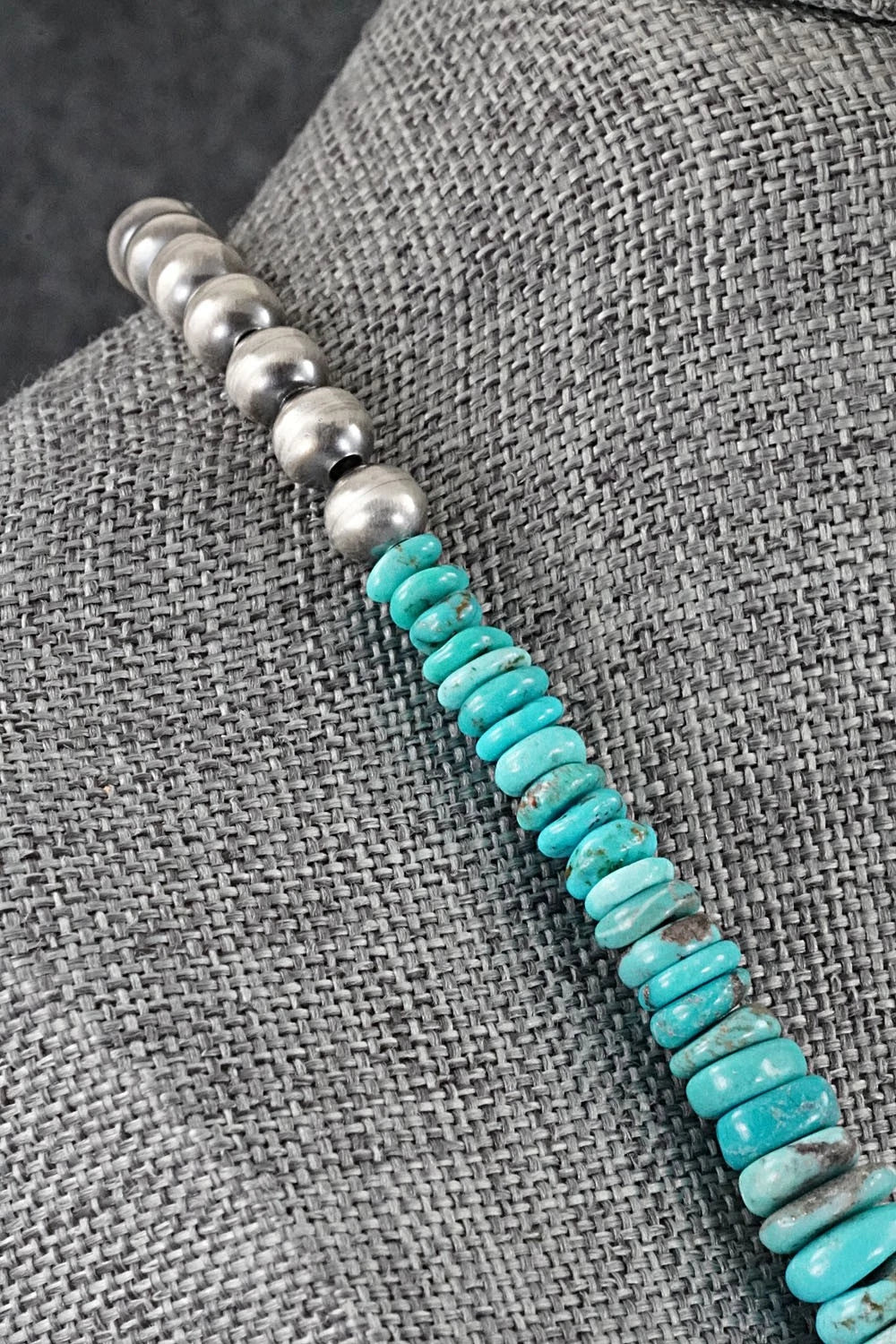 Turquoise & Sterling Silver Necklace 22" - Doreen Jake