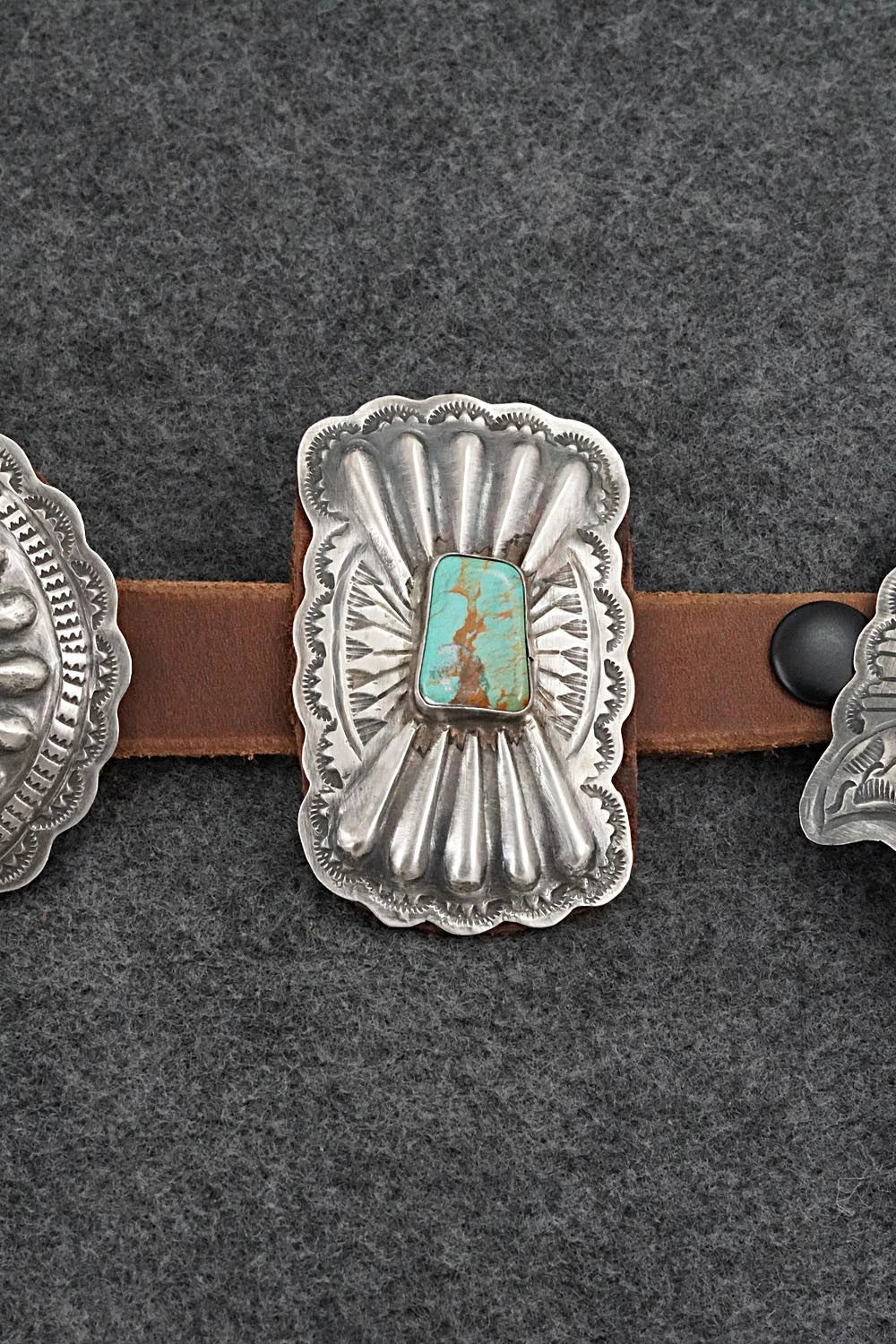 Turquoise, Sterling Silver & Leather Concho Belt - Dan Morgan