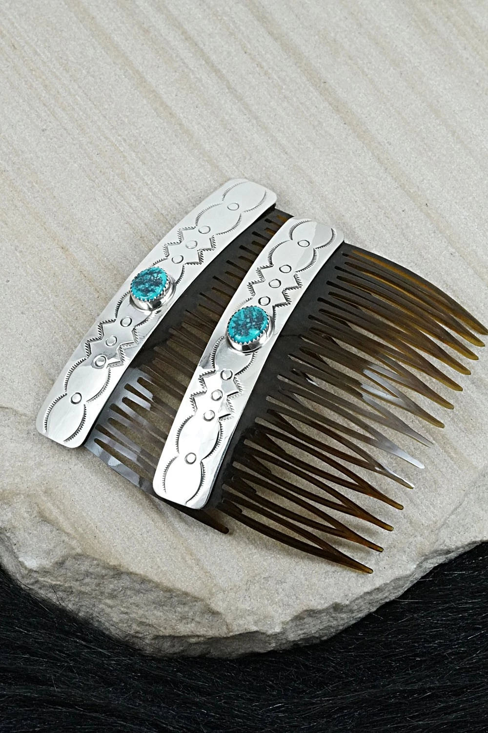 Turquoise & Sterling Silver Hair Combs - Jolene Begay