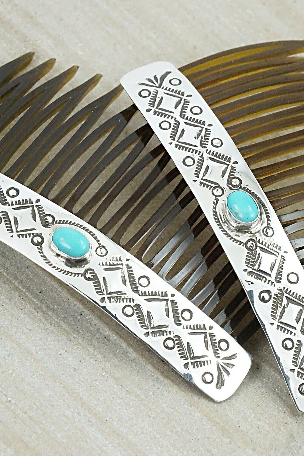 Turquoise & Sterling Silver Hair Combs - Jeannie Blackgoat