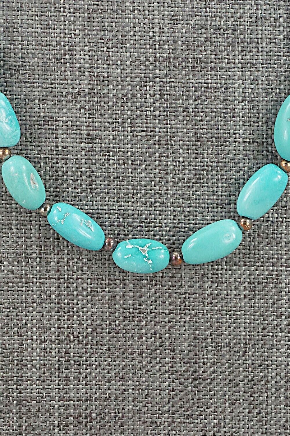 Turquoise & Sterling Silver Necklace 28" - Doreen Jake