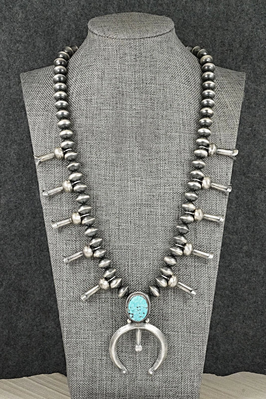 Turquoise & Sterling Silver Navajo Pearl Squash Blossom Necklace - Presley Haley