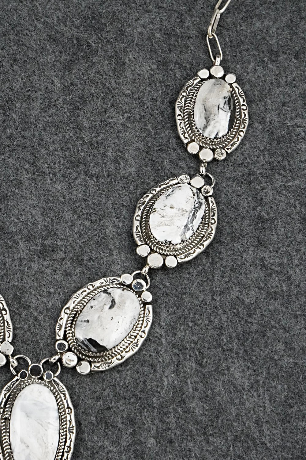 White Buffalo & Sterling Silver Necklace and Earrings Set - Phil Nez