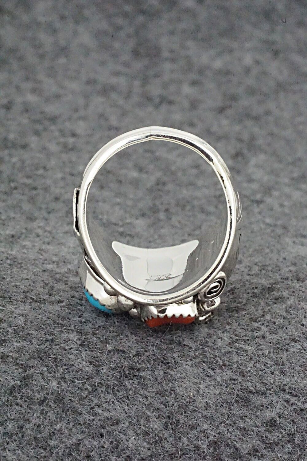 Turquoise, Coral & Sterling Silver Ring - Jeannette Saunders - Size 10.75