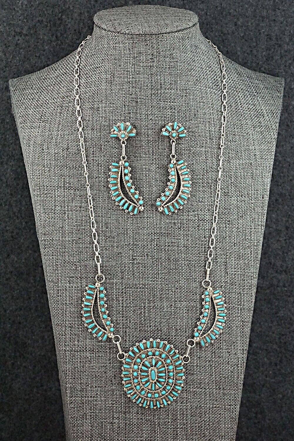 Turquoise & Sterling Silver Necklace and Earrings Set - Vergie Lonjose