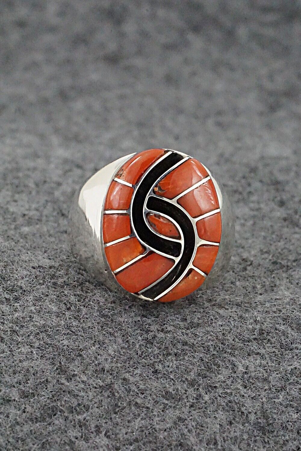 Coral & Sterling Silver Inlay Ring - Amy Wesley - Size 9.5