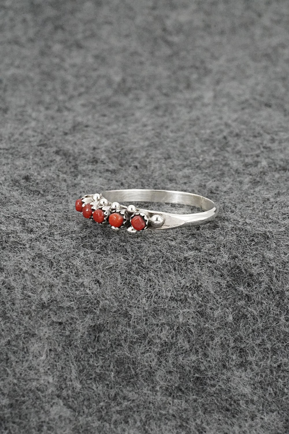 Coral & Sterling Silver Ring - April Haloo - Size 8