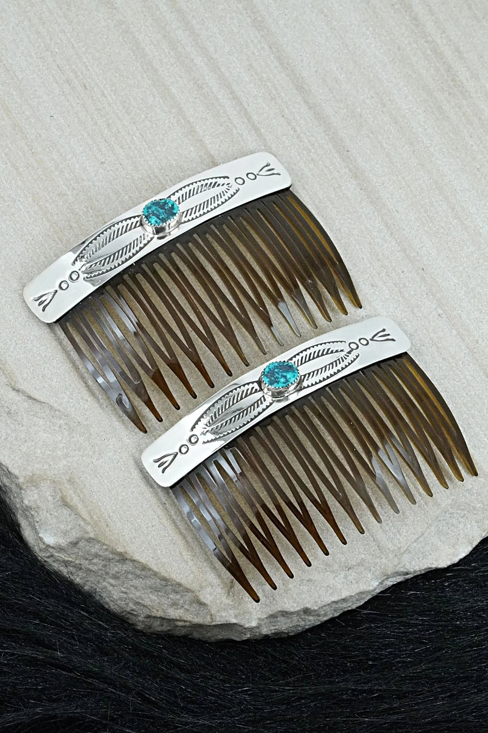 Turquoise & Sterling Silver Hair Combs - Jolene Begay