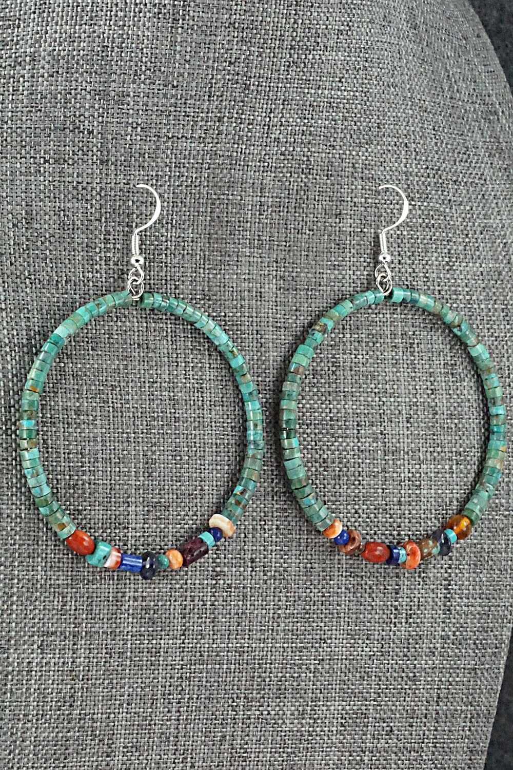Multi Stone & Sterling Silver Hoop Earrings - Helen Tsosie