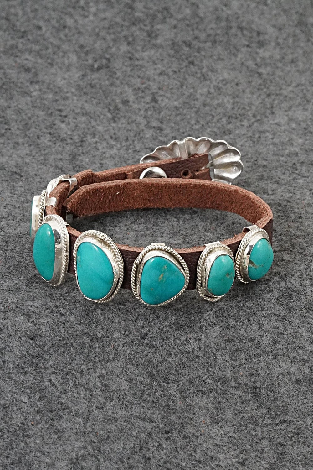 Turquoise, Sterling Silver & Leather Bracelet - Rosita Charlie