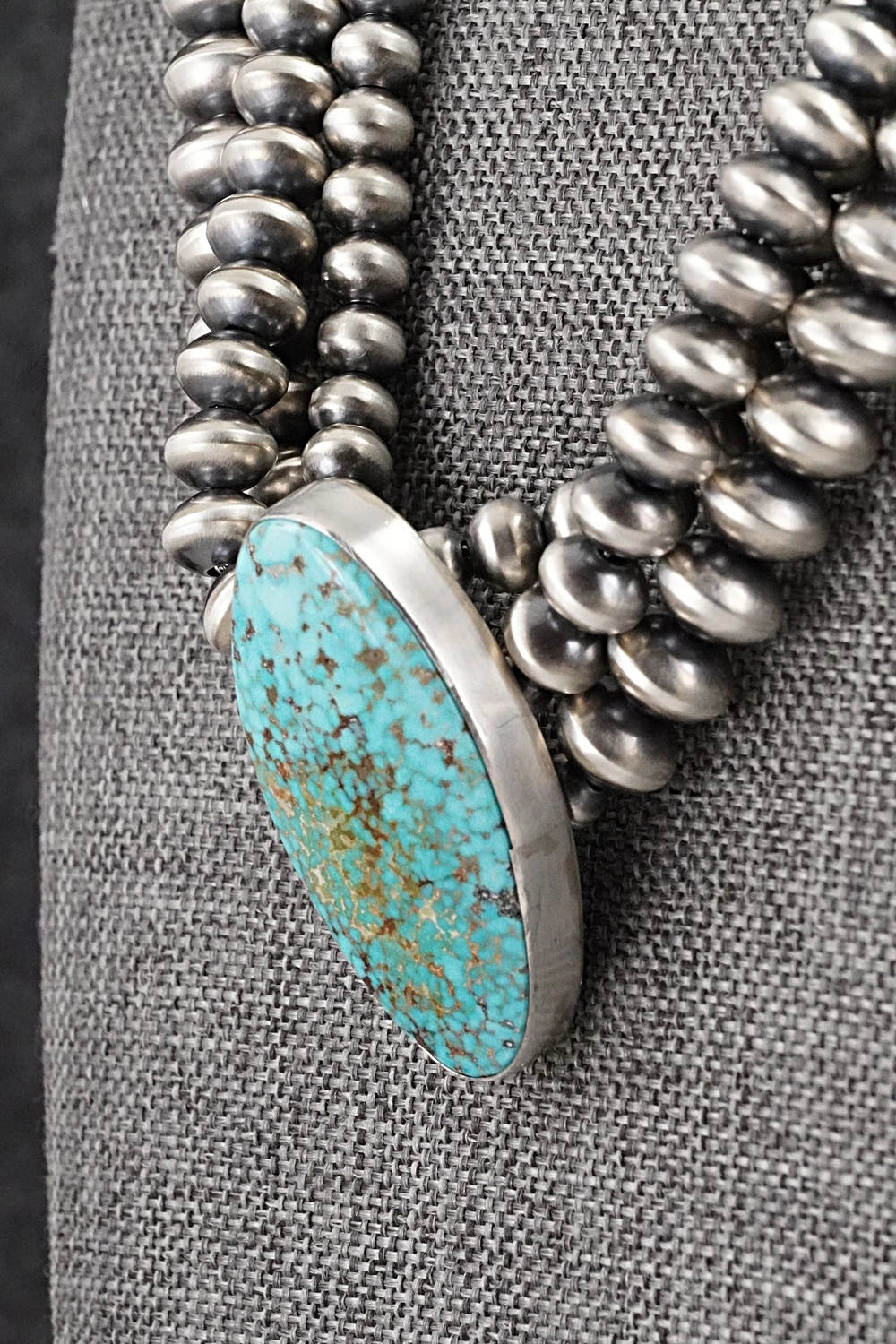 Turquoise & Sterling Silver Navajo Pearl Necklace - Gruber & Halwood