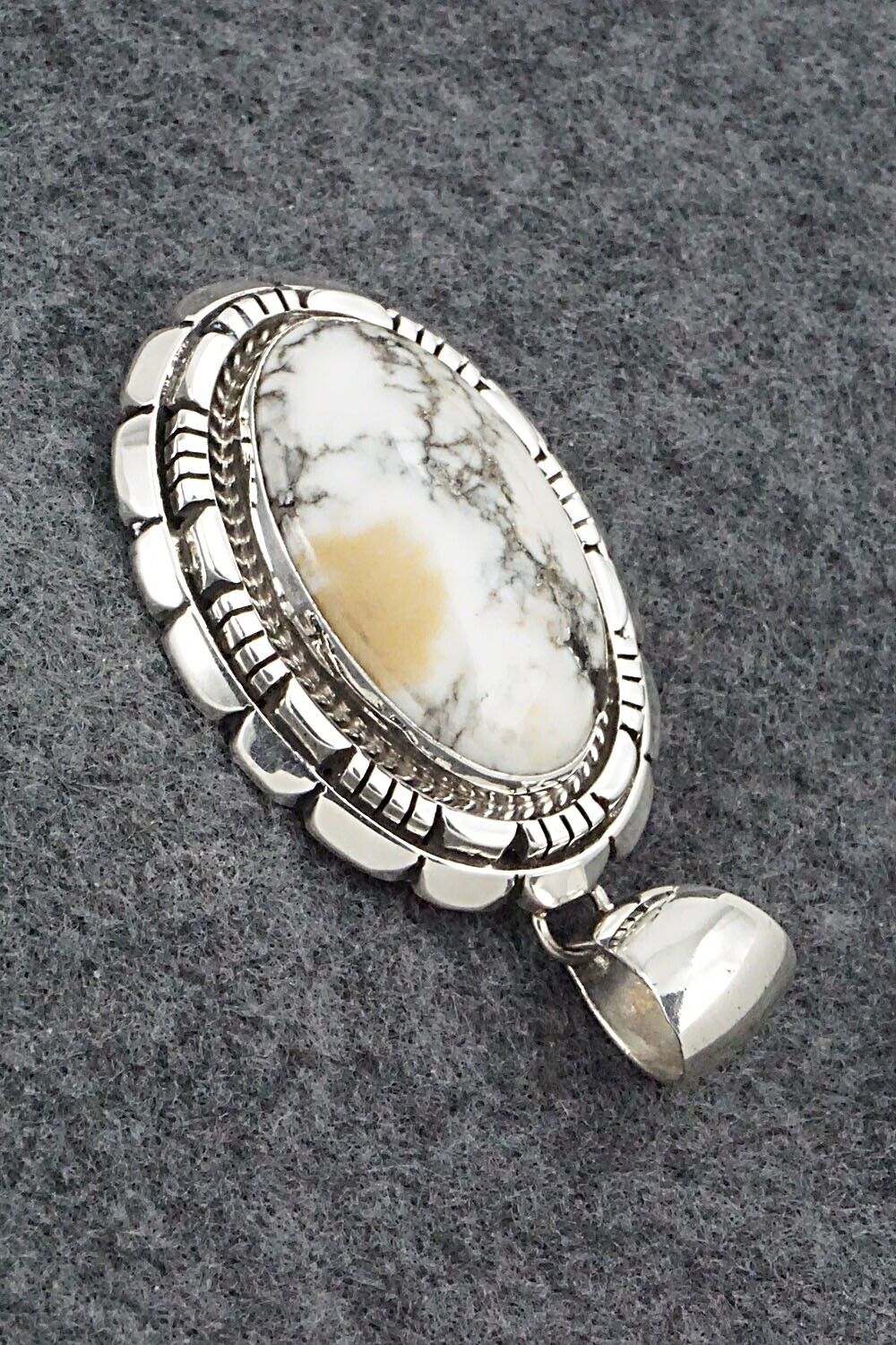 White Buffalo & Sterling Silver Pendant - Navajo